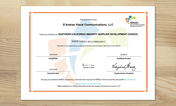 D'Andrea Visual Minority Certificate